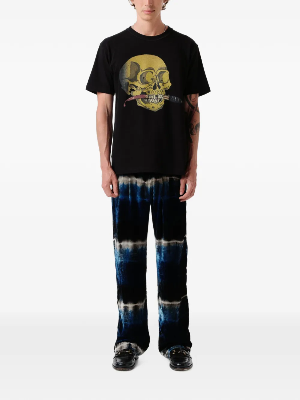 Endless Joy Katoenen T-shirt met doodskopprint Zwart