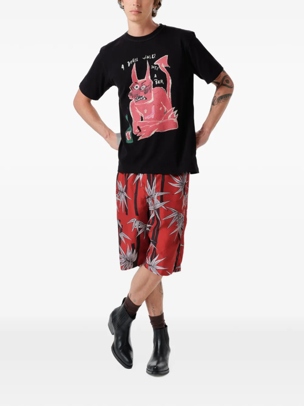Endless Joy Devil katoenen T-shirt met grafische print Zwart