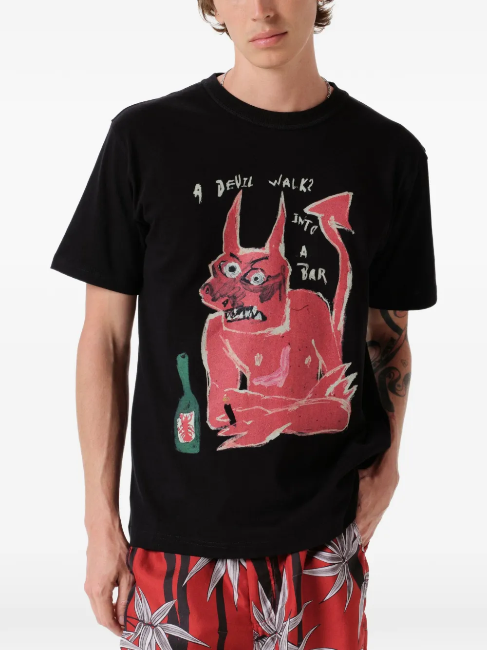 Endless Joy Devil katoenen T-shirt met grafische print Zwart