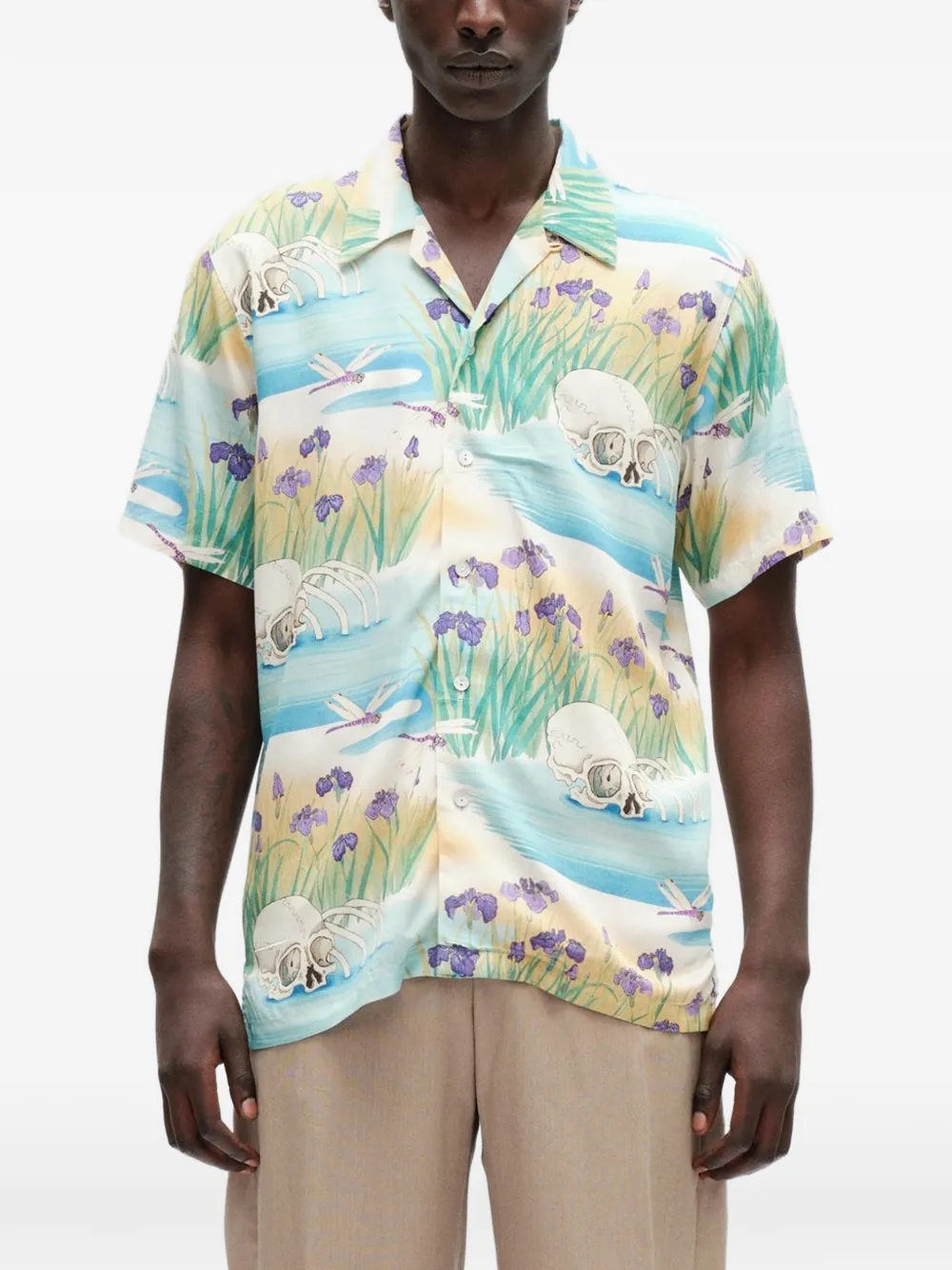 Endless Joy Iris Graphic-print Short-sleeve Shirt In Blue