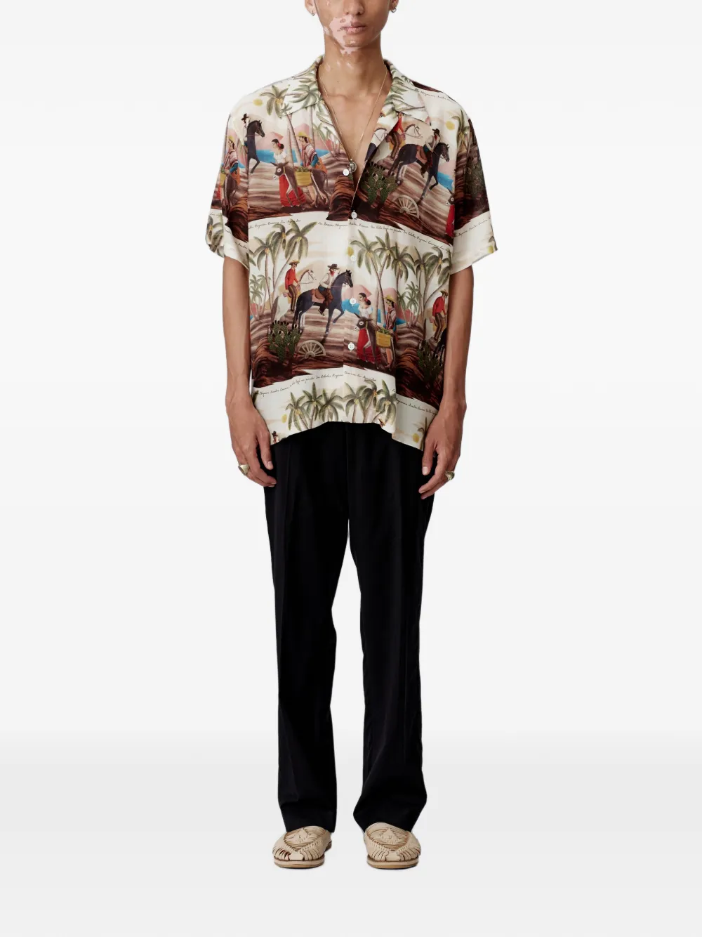 Endless Joy Bandito overhemd met korte mouwen en grafische print Beige