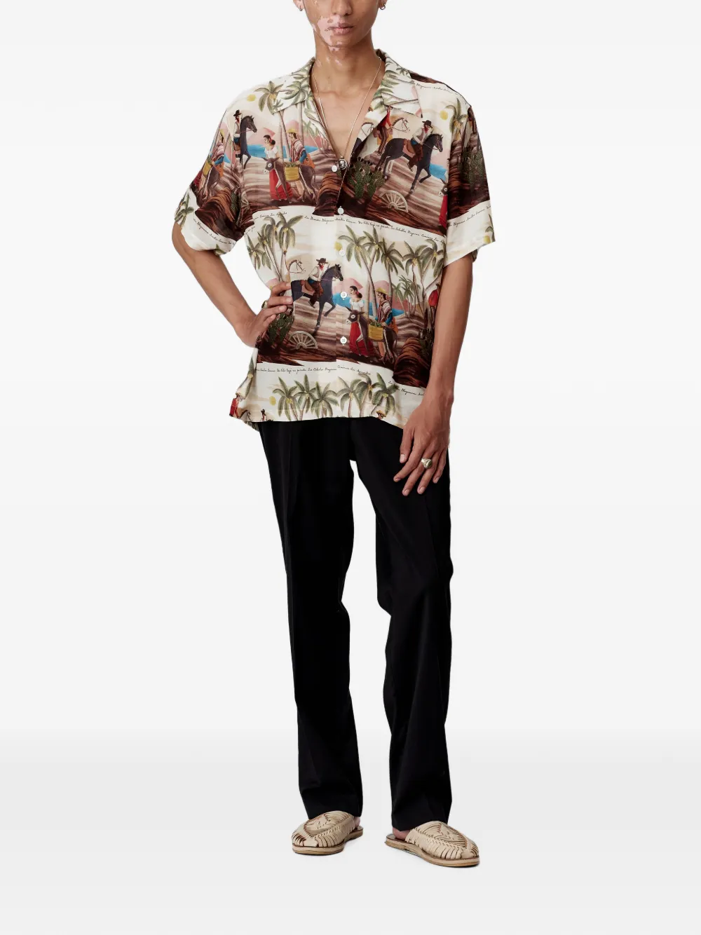 Endless Joy Bandito overhemd met korte mouwen en grafische print Beige