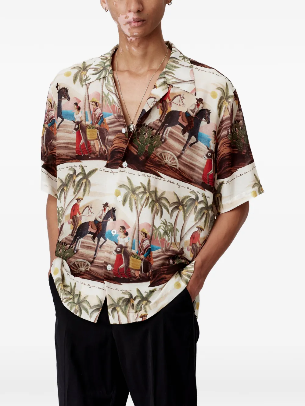 Endless Joy Bandito overhemd met korte mouwen en grafische print Beige