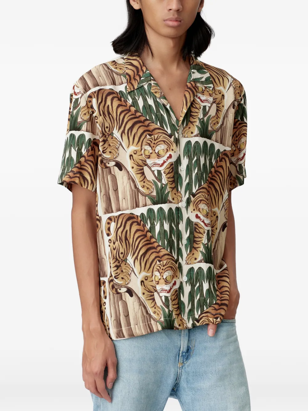 Endless Joy Tiger overhemd met grafische print Beige