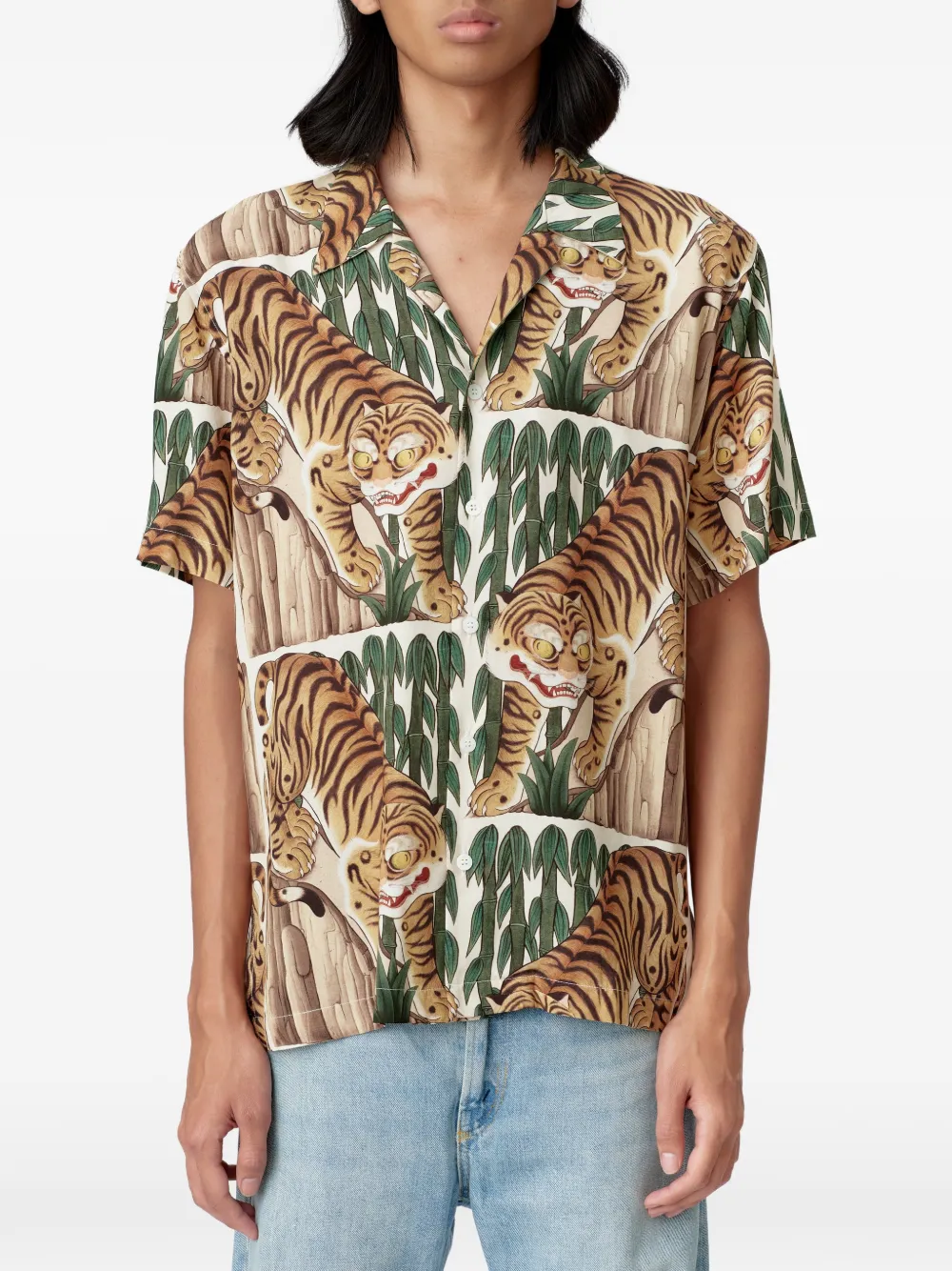 Endless Joy Tiger Graphic-print Short-sleeve Shirt In Brown