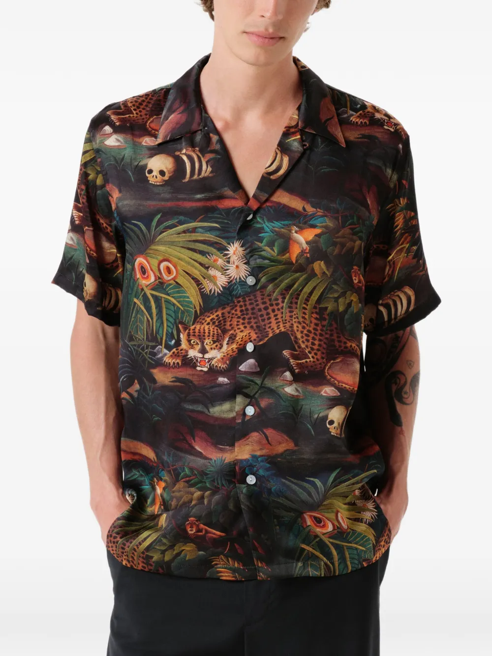 Endless Joy Leopardo Jungle overhemd met korte mouwen Zwart