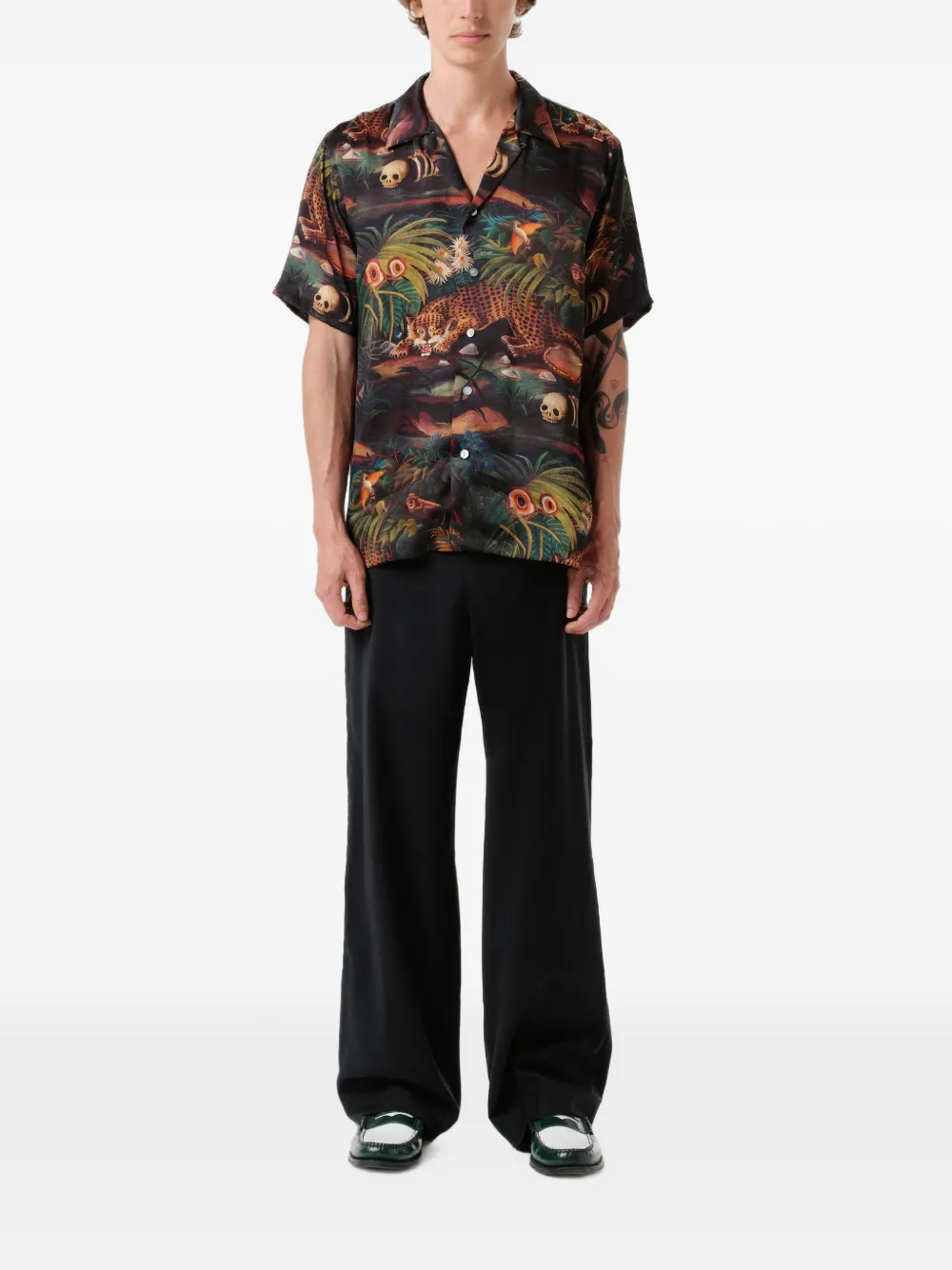 Endless Joy Leopardo Jungle overhemd met korte mouwen Zwart