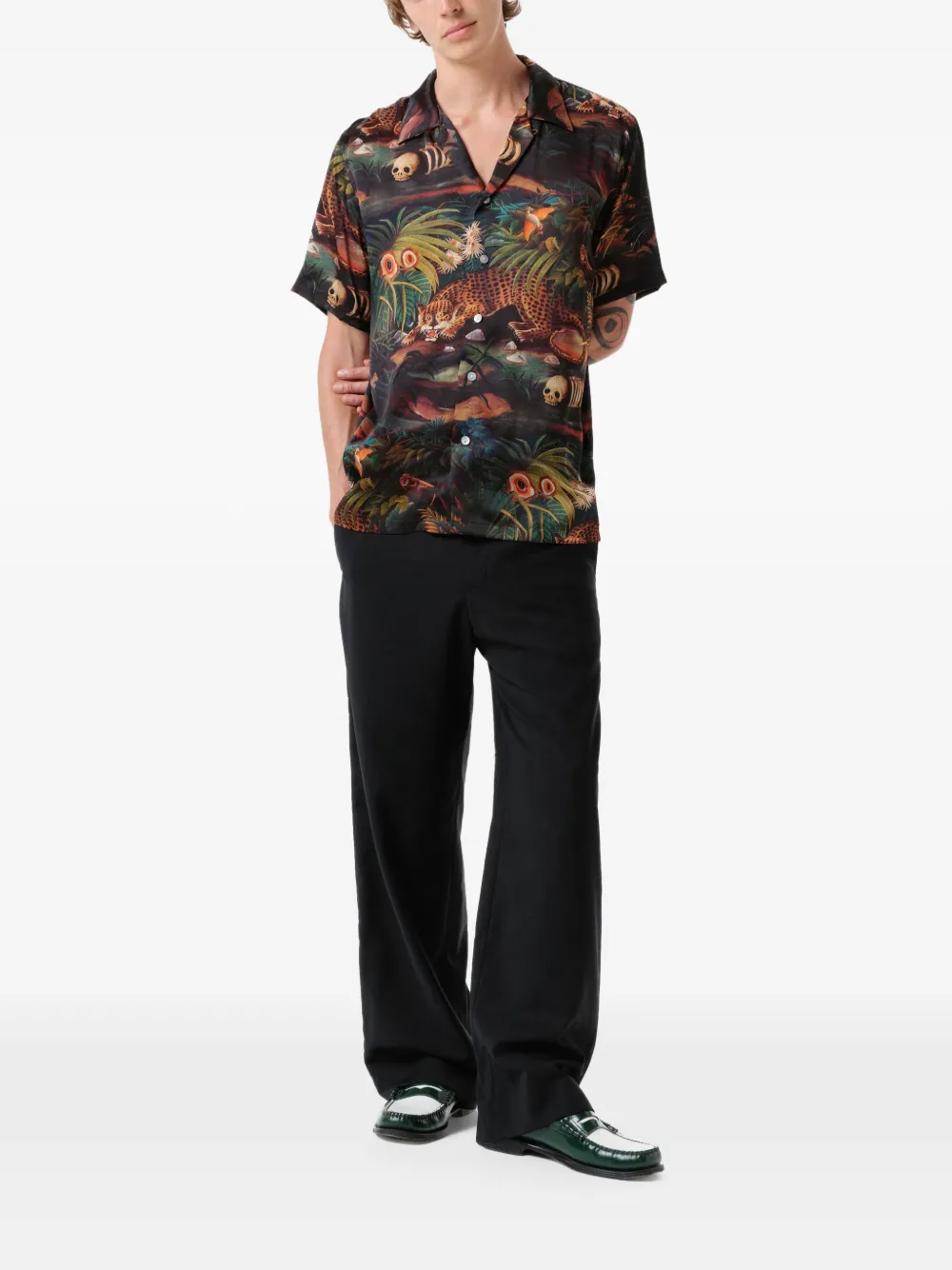 Endless Joy Leopardo Jungle overhemd met korte mouwen Zwart