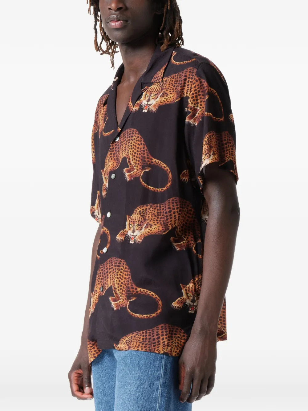 Endless Joy Leopardo overhemd met korte mouwen en grafische print Zwart