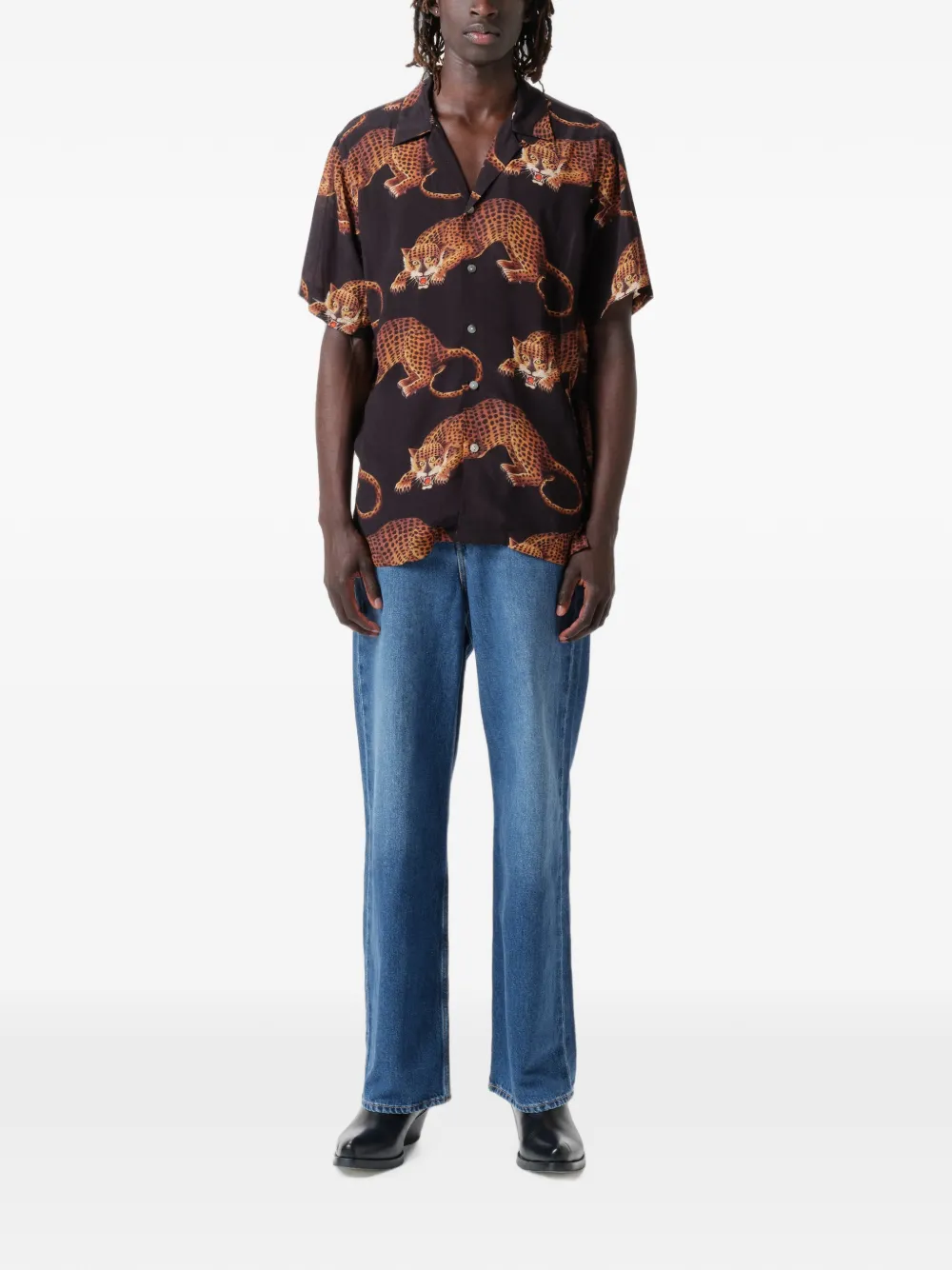 Endless Joy Leopardo overhemd met korte mouwen en grafische print Zwart