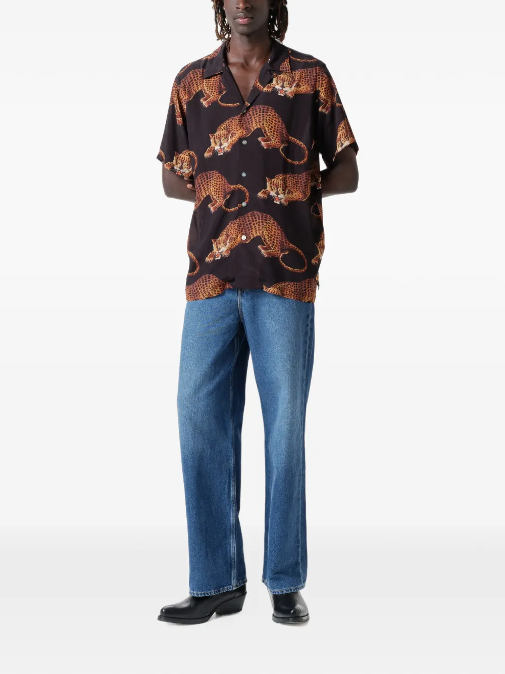Endless Joy Leopardo overhemd met korte mouwen en grafische print Zwart