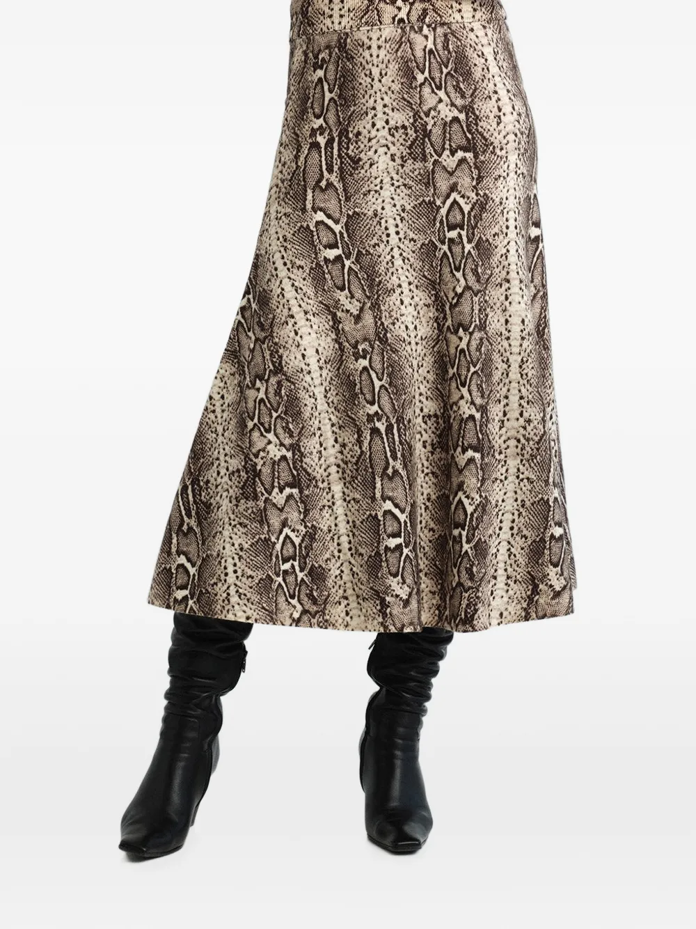 Cara Sandra wollen midi-rok met slangenprint Beige