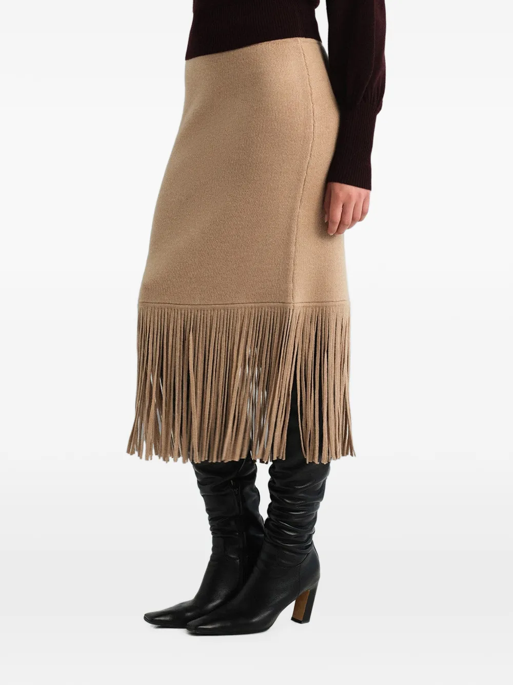 Cara Delphi midi-rok met franje afwerking Beige