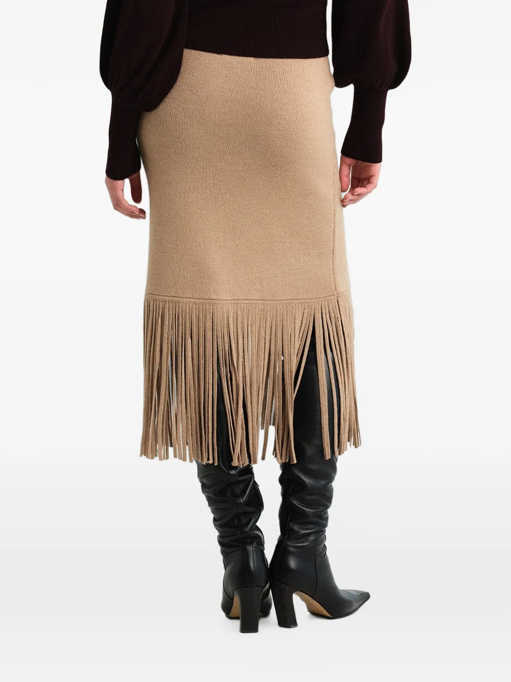 Cara Delphi midi-rok met franje afwerking Beige