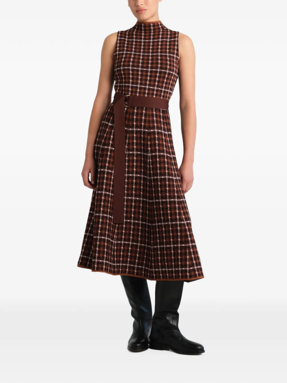 Cara Brice geruite midi-jurk met ceintuur Bruin
