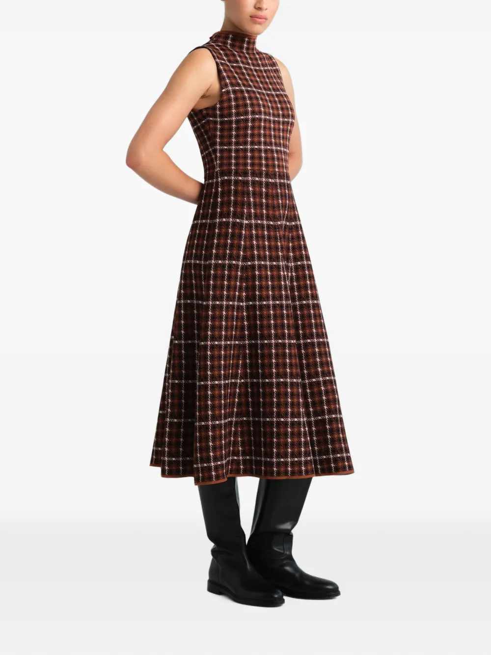 Cara Brice geruite midi-jurk met ceintuur Bruin