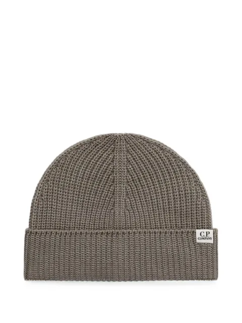 C.P. Company logo-patch ribbed beanie hat