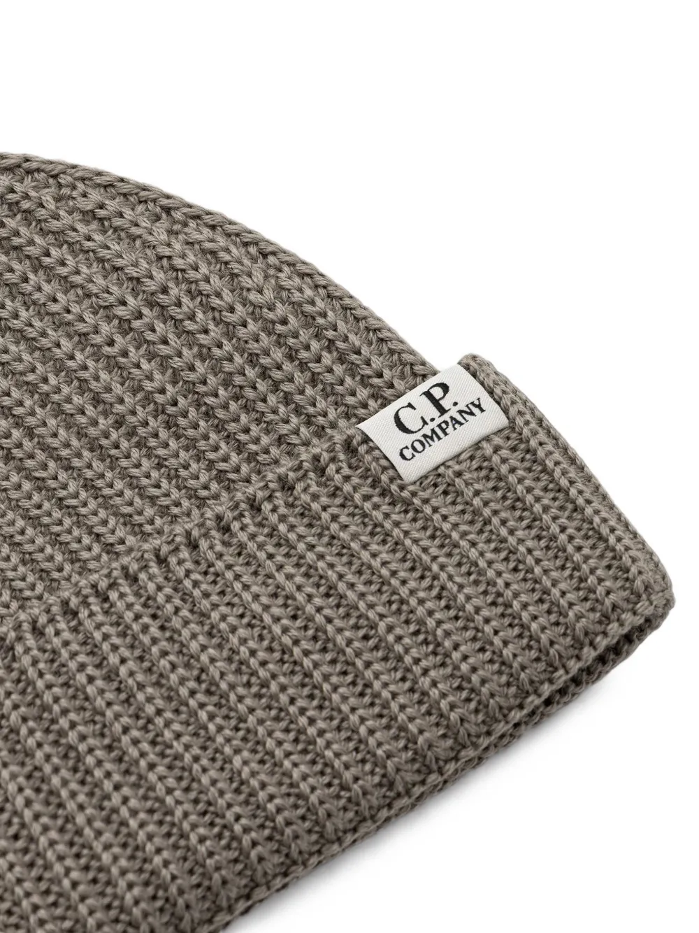 C.P. Company Geribbelde muts met logopatch Beige