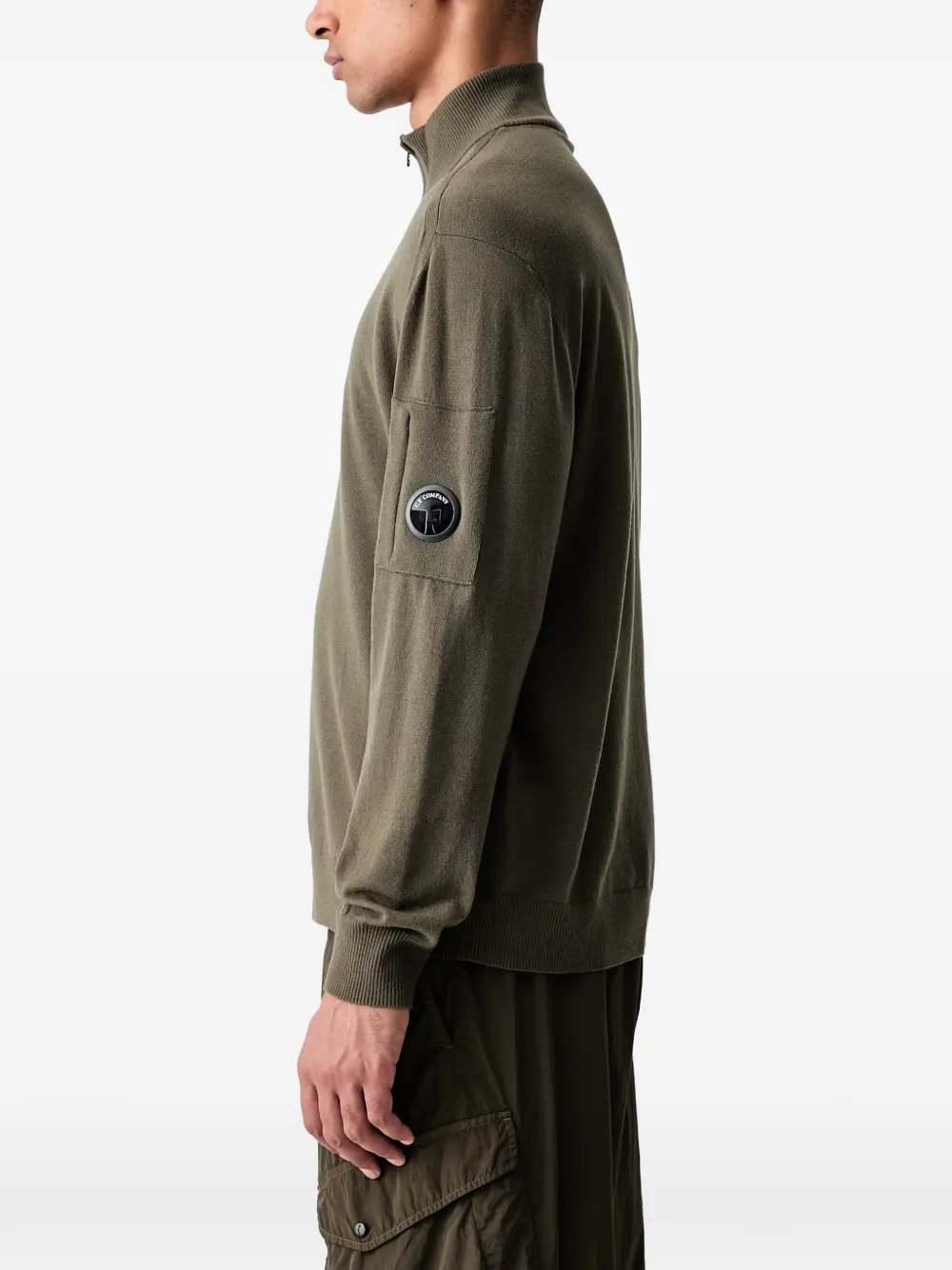 C.P. Company Trui met halve rits en Lens-detail Groen