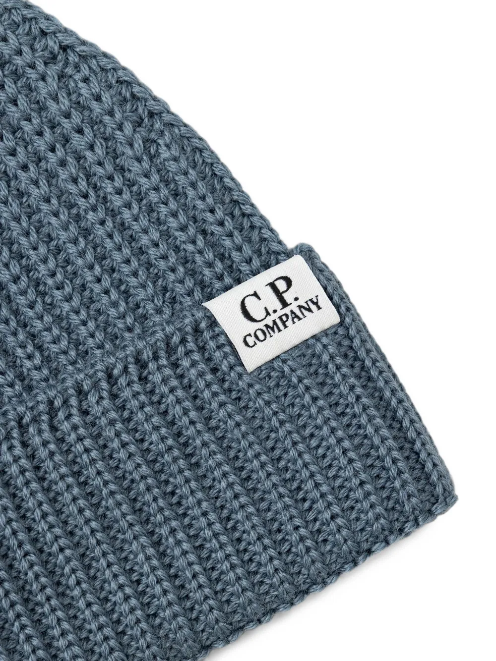 C.P. Company Ribgebreide muts met logopatch Blauw