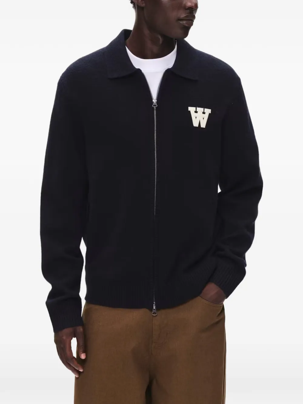 Wood WWTay vest met logo-patch en rits Blauw
