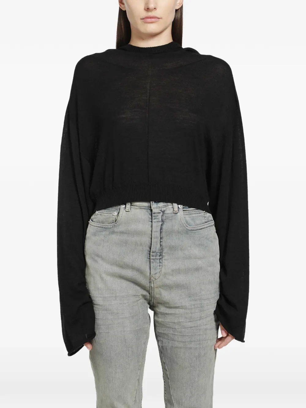 Rick Owens cropped knit hoodie - Nero