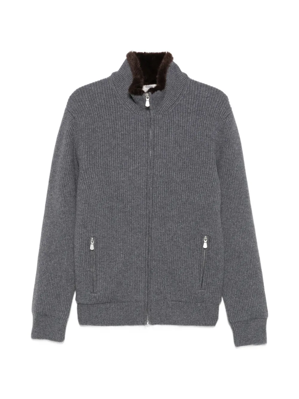 Barba fur-trim ribbed-knit jacket - Grigio
