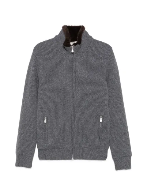 Barba fur-trim ribbed-knit jacket