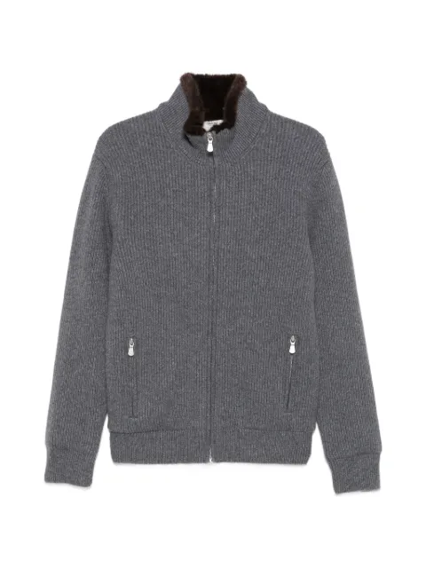 Barba fur-trim ribbed-knit jacket