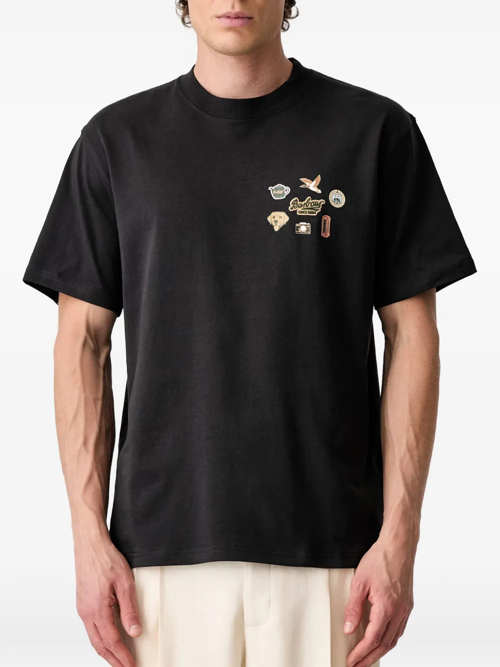 Barbour Pin badge graphic-print T-shirt Zwart