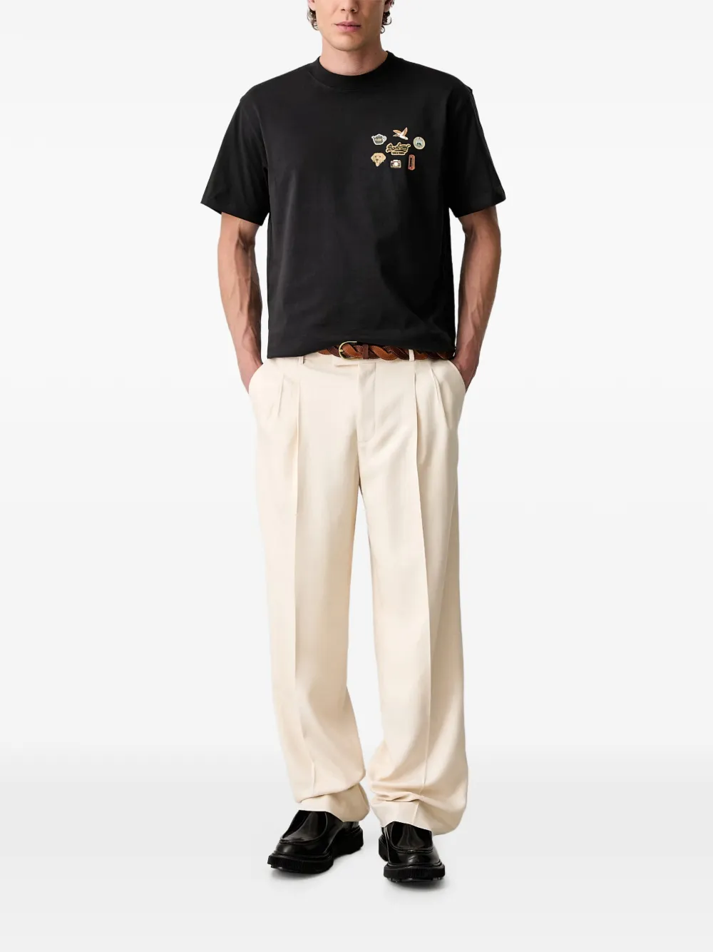 Barbour Pin badge graphic-print T-shirt Zwart
