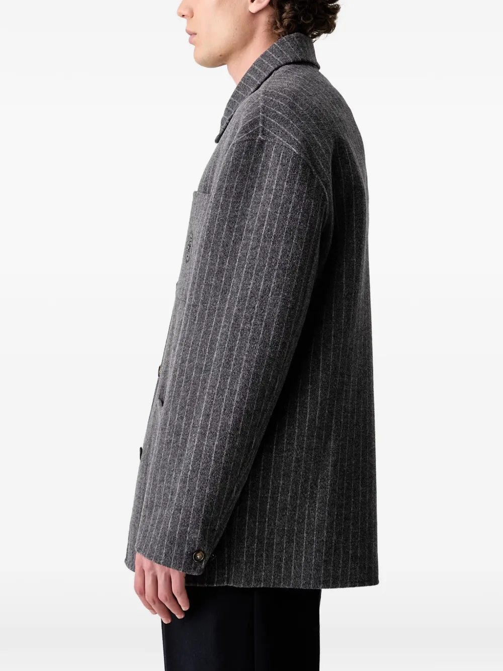 Drôle De Monsieur Shirtjack met geborduurd logo en krijtstreep Grijs