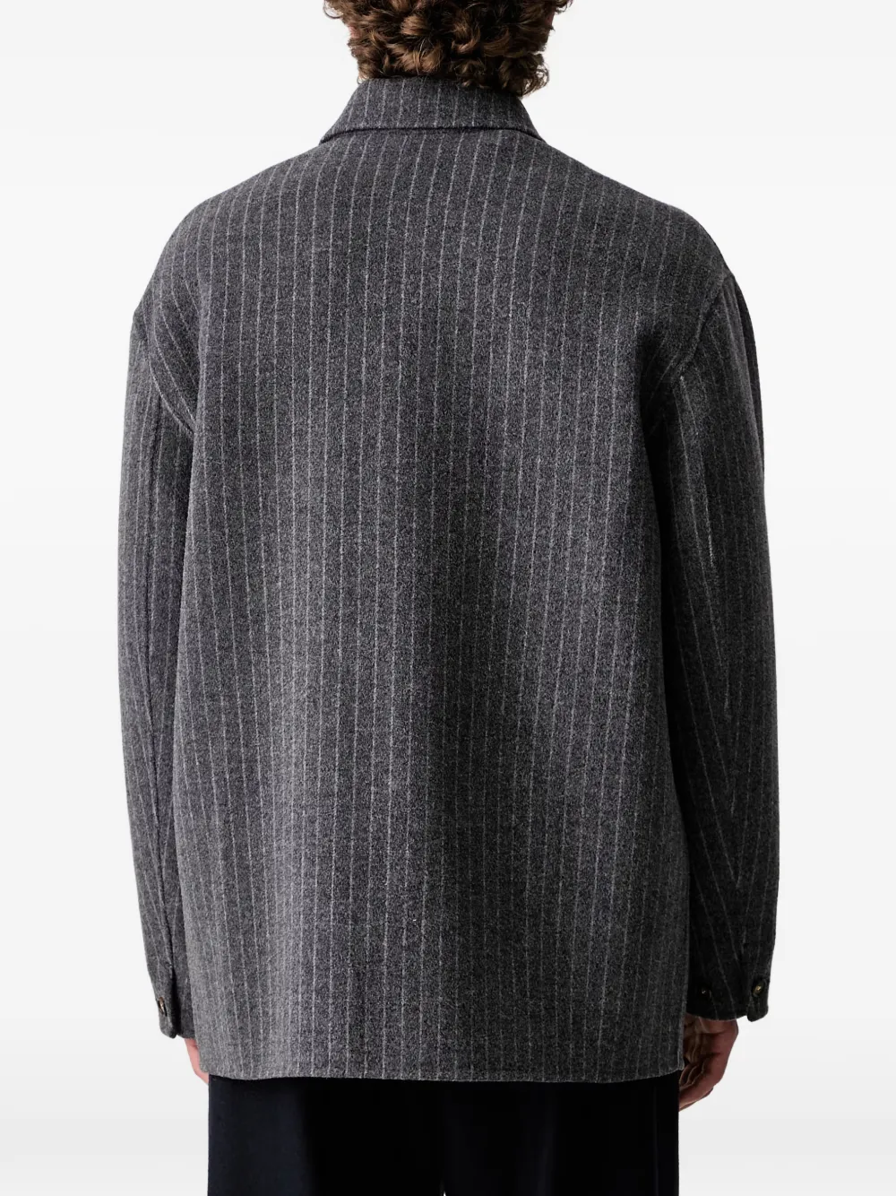 Drôle De Monsieur Shirtjack met geborduurd logo en krijtstreep Grijs