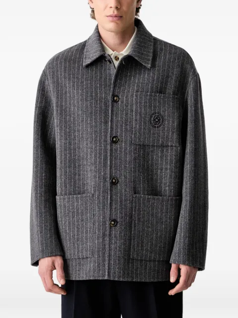 Drôle De Monsieur nålestribet skjortejakke med broderet logo