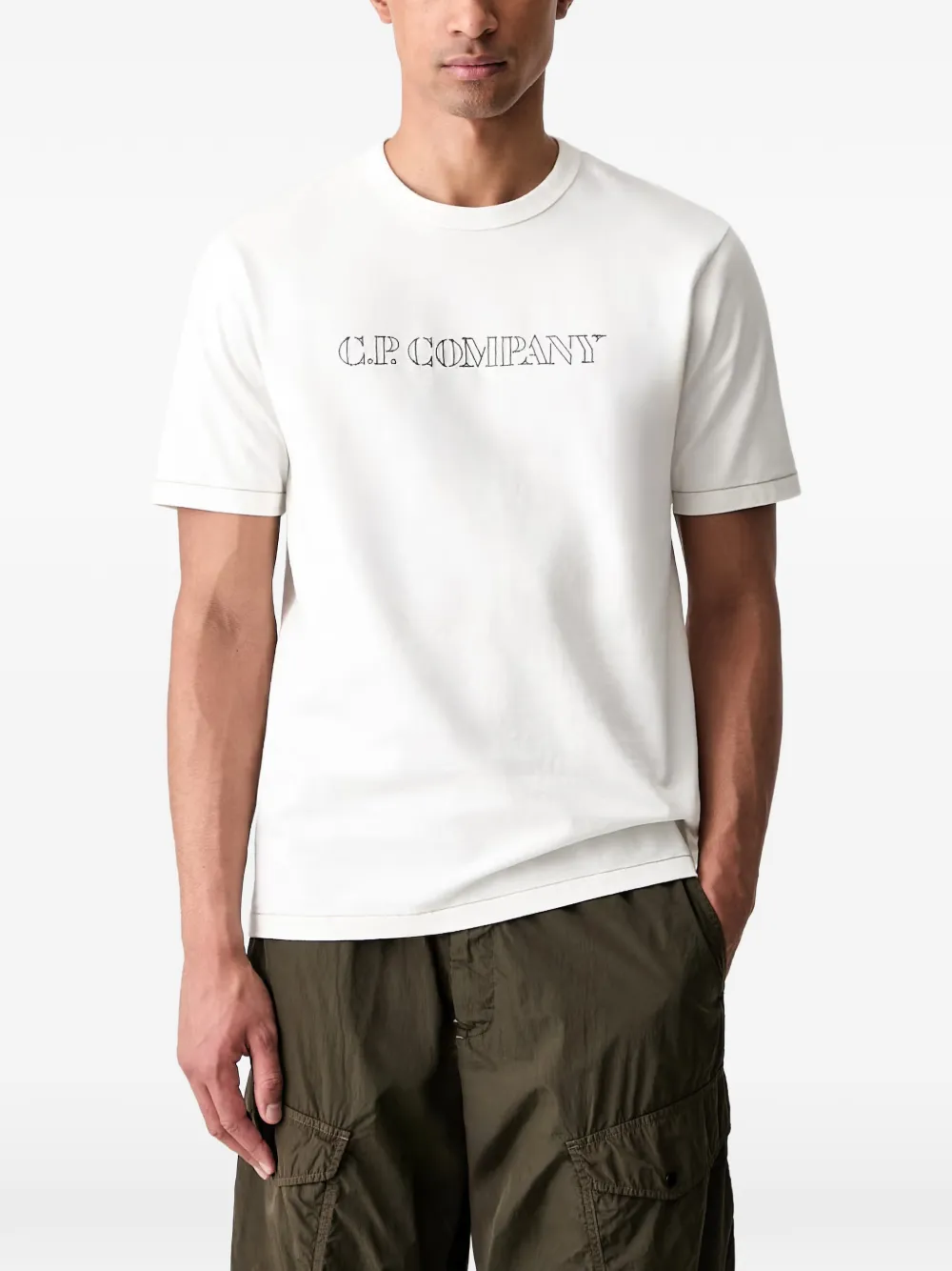 C.P. Company 30/2 mercerized jersey twisted short-sleeve logo T-shirt - Bianco