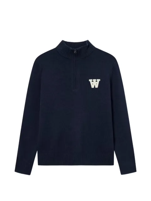 Wood Wood WWTay quarter-zip logo-patch sweater