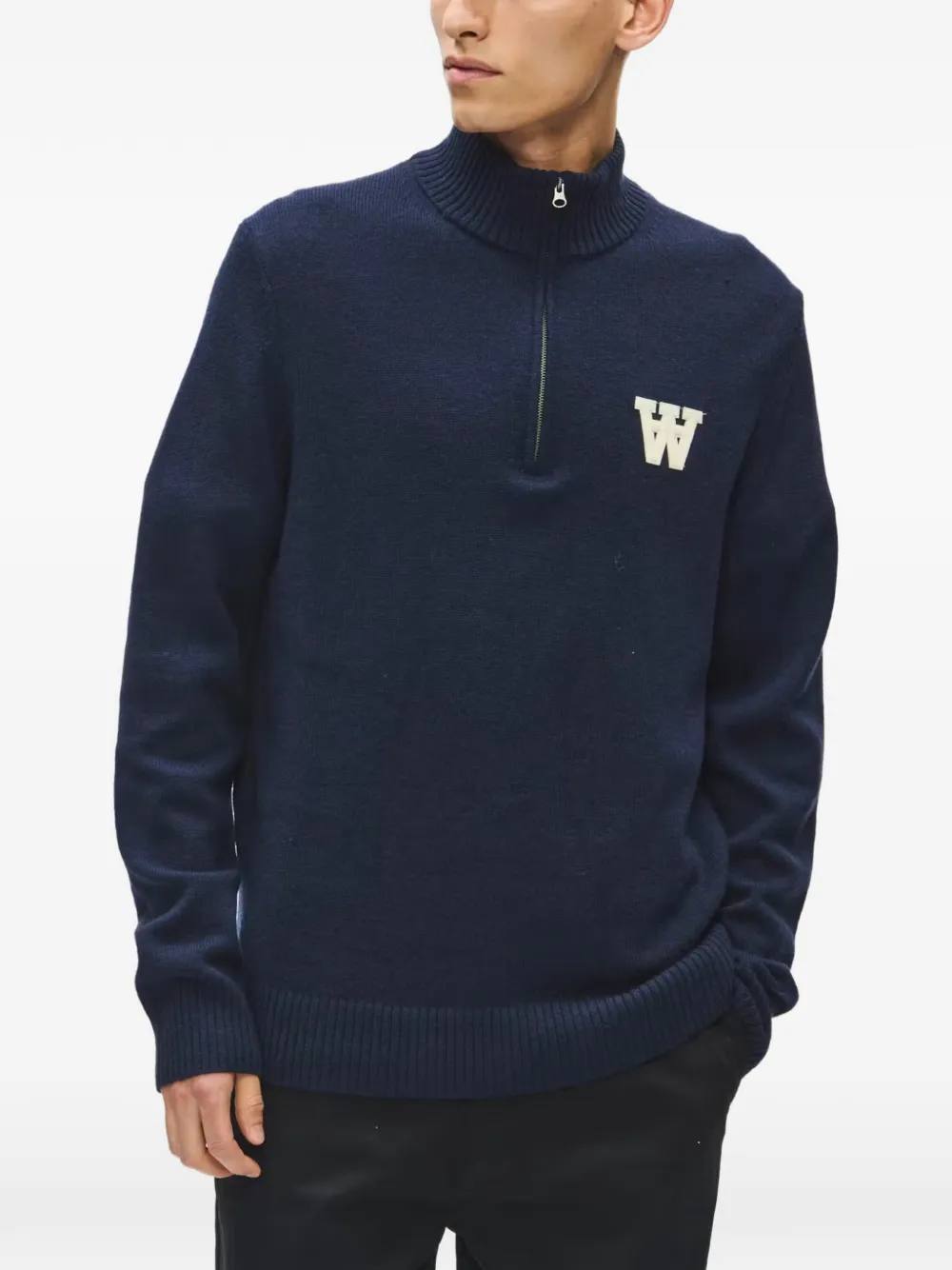 Wood WWTay trui met logo-patch en kwart rits Blauw
