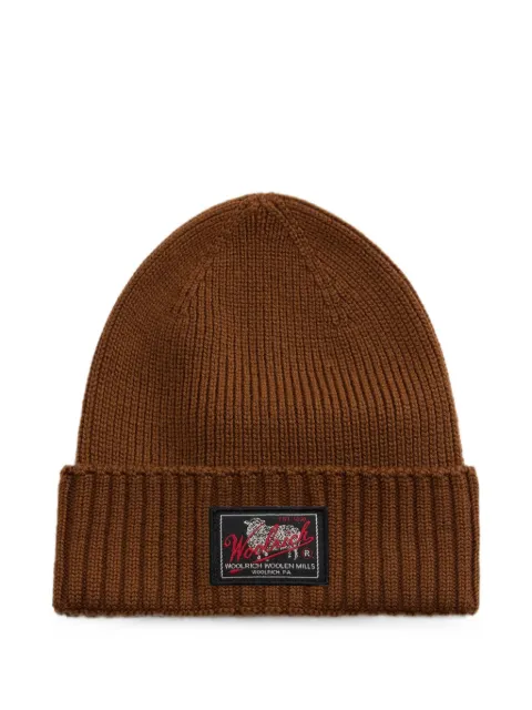 Woolrich logo-patch ribbed-knit beanie hat