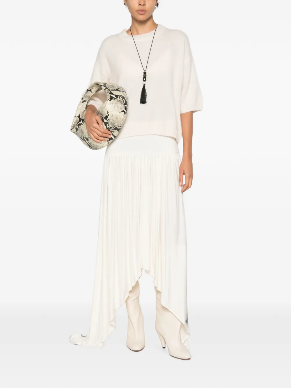 Allude Gebreide trui met ronde hals en korte mouwen Beige