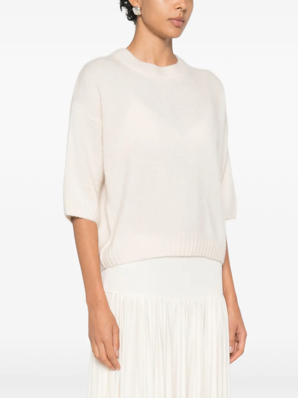 Allude Gebreide trui met ronde hals en korte mouwen Beige