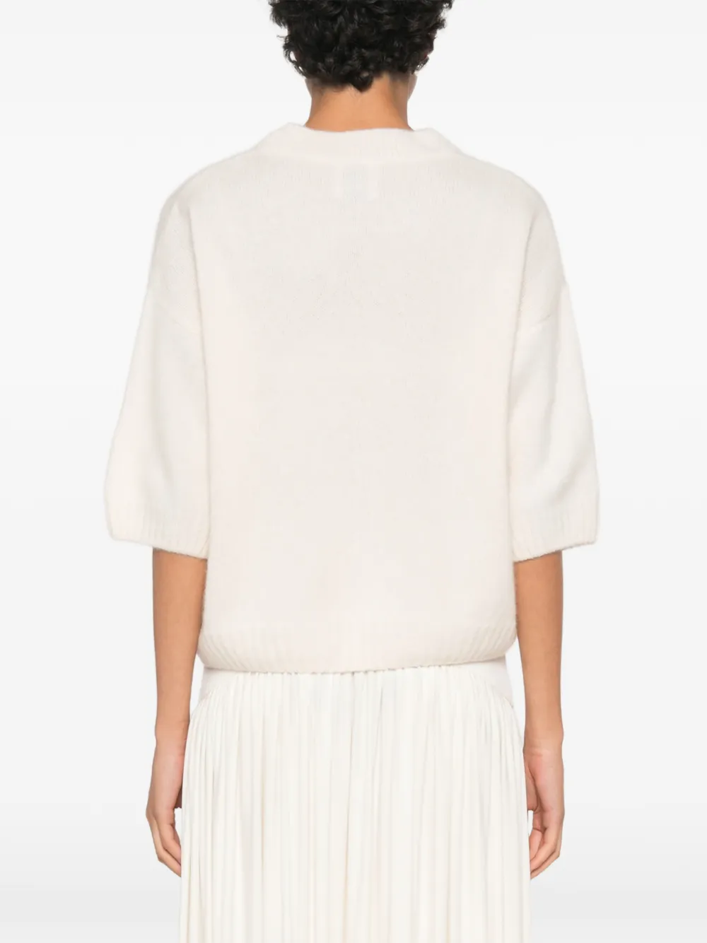 Allude Gebreide trui met ronde hals en korte mouwen Beige