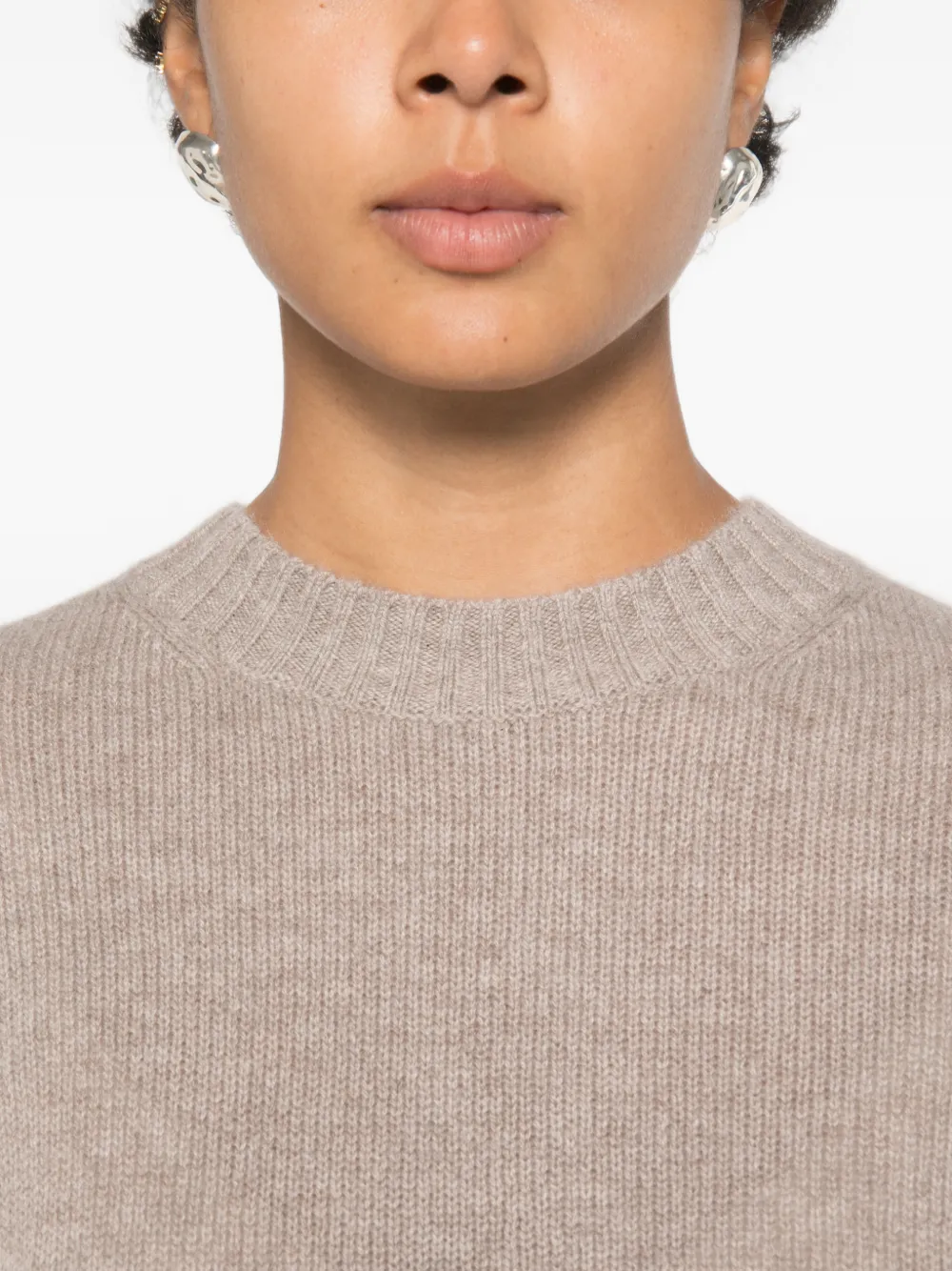 Allude Ribgebreide trui met ronde hals Beige