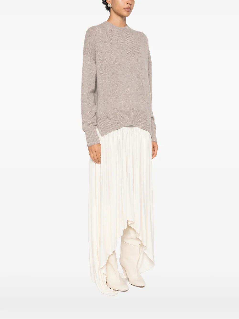 Allude Ribgebreide trui met ronde hals Beige