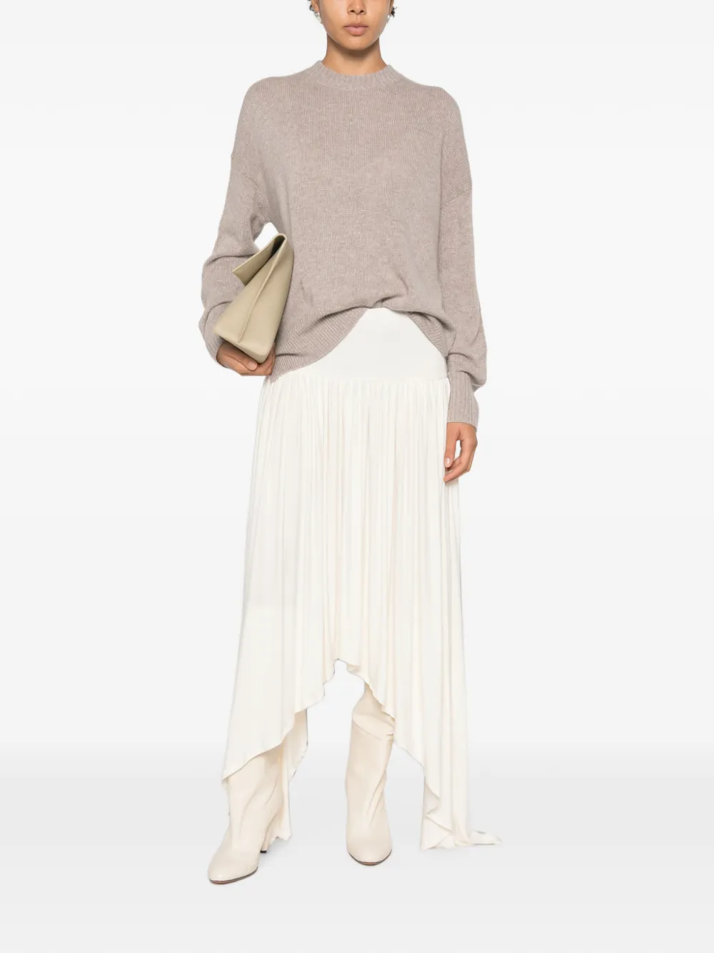 Allude Ribgebreide trui met ronde hals Beige
