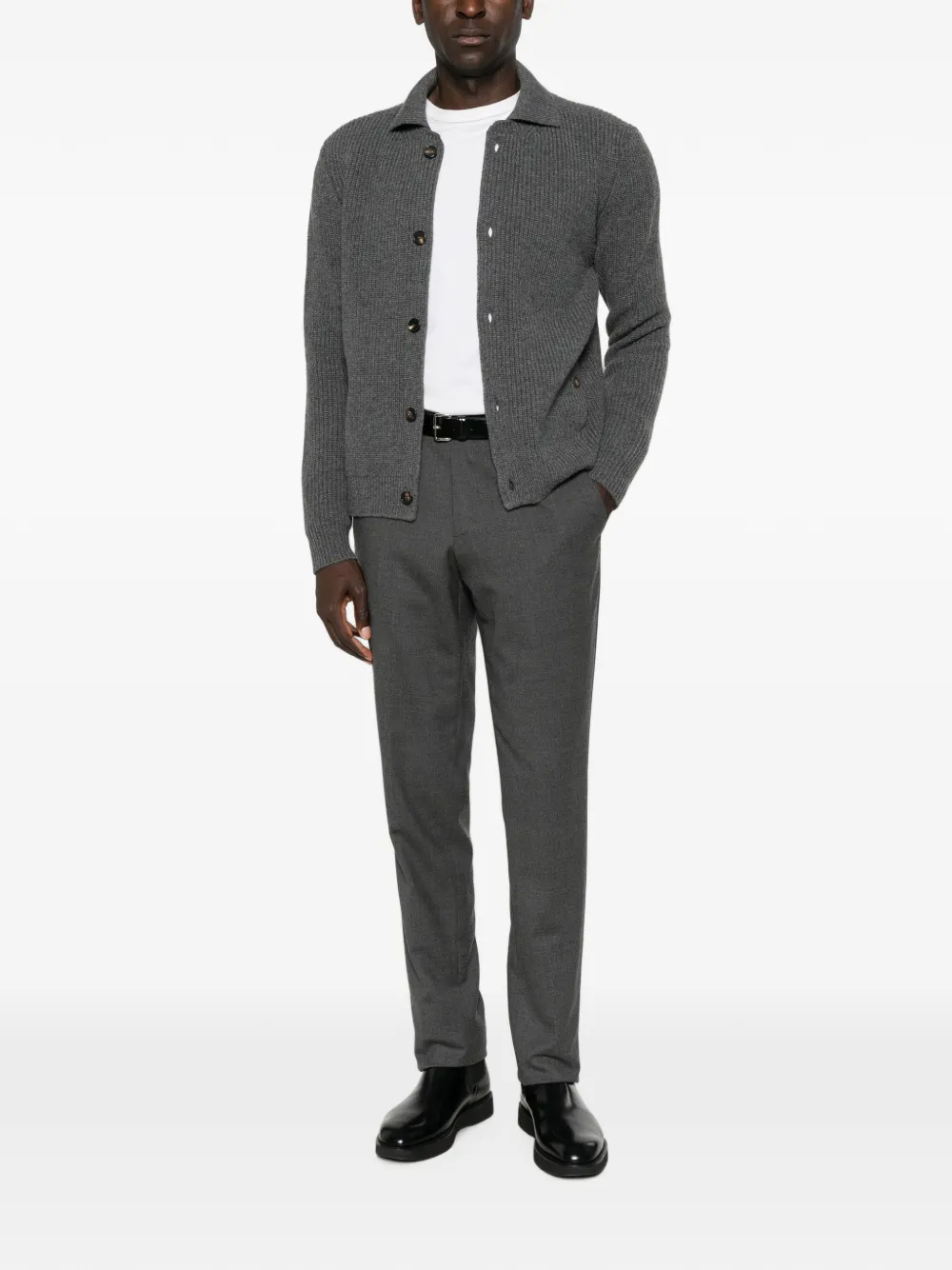 Zanone Ribgebreid vest Grijs