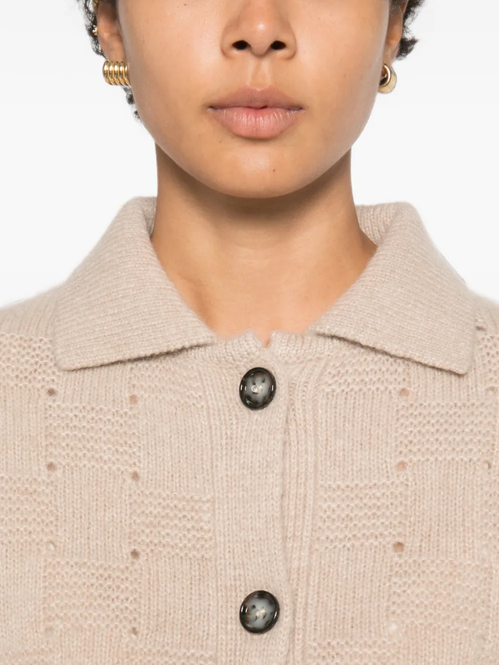 Allude Geruit vest met knopen Beige