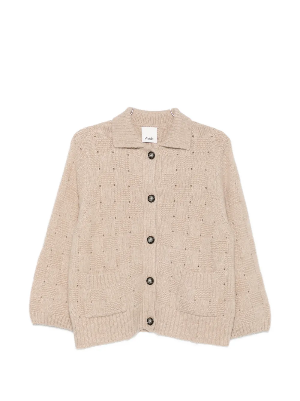 Allude Check-knit Button-up Sweater In Brown