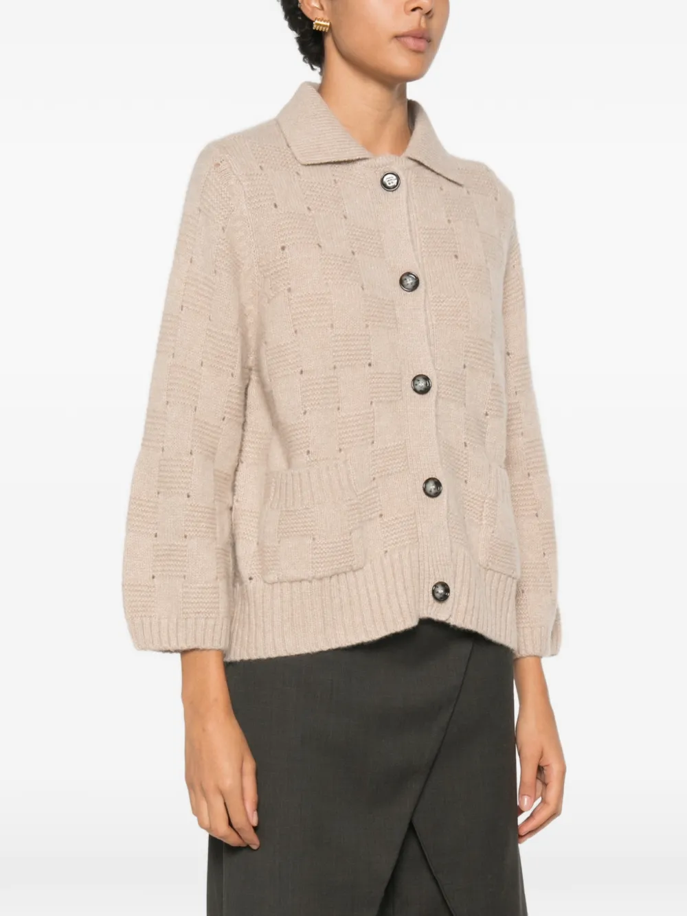 Allude Geruit vest met knopen Beige