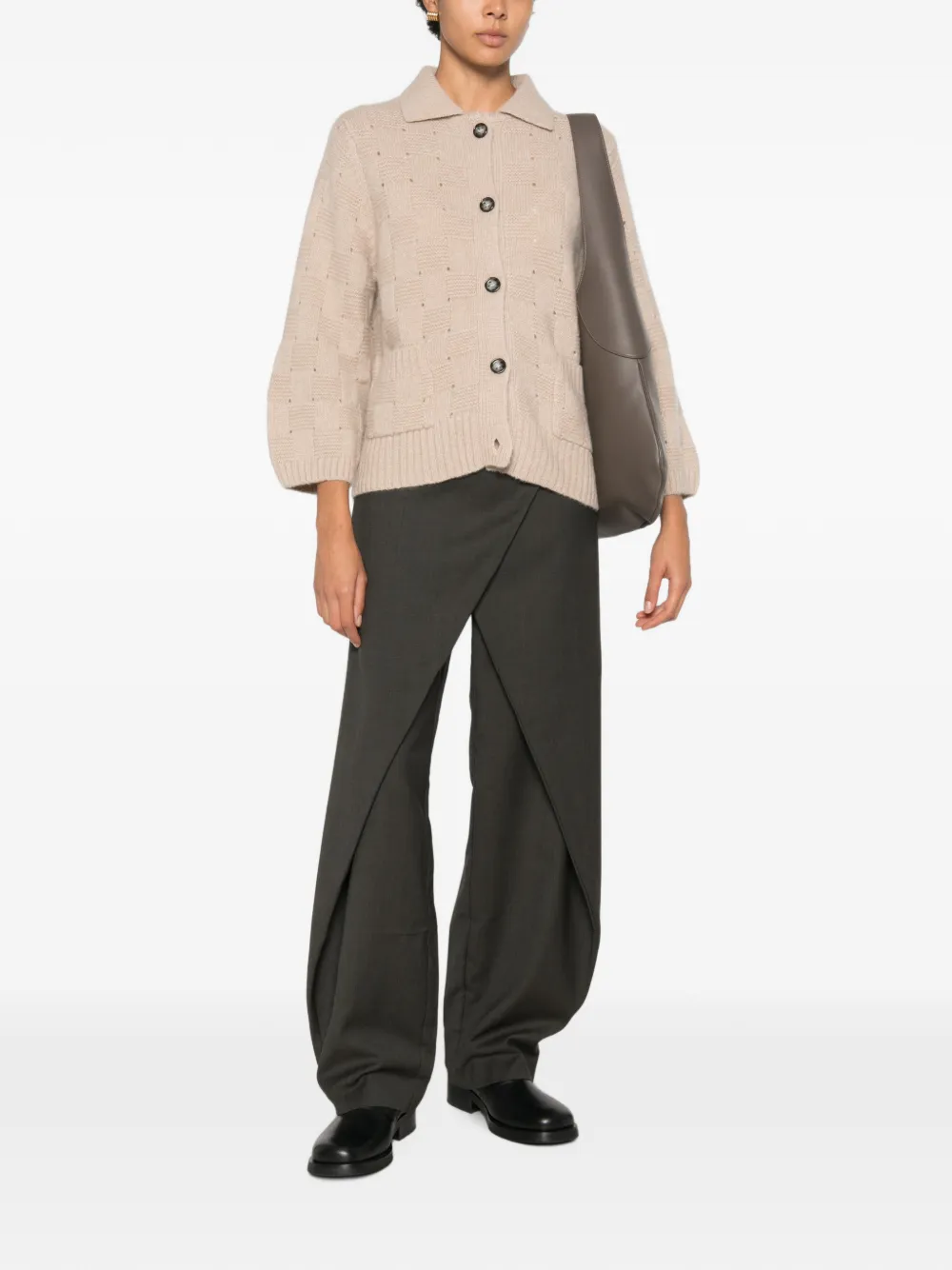 Allude Geruit vest met knopen Beige