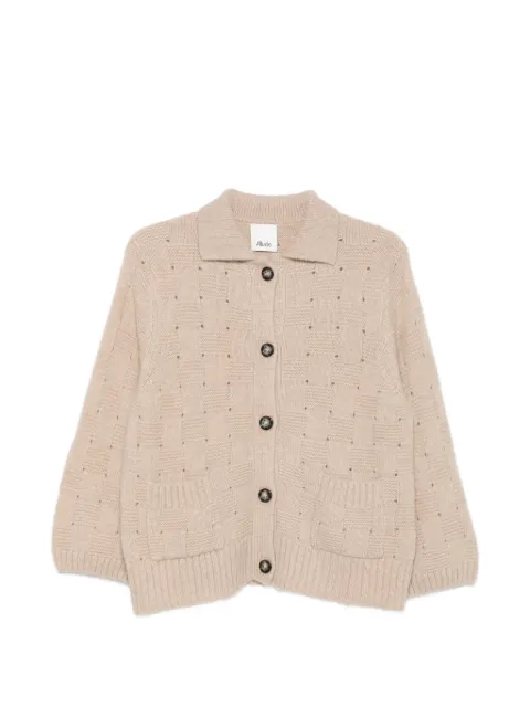 Allude check-knit button-up cardigan